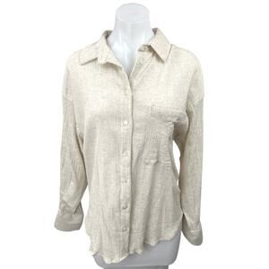 ASOS Women's Beige Linen Button Down Long Sleeve Collar Top Blouse Shirt Size XS